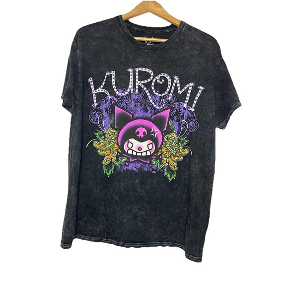 Kuromi Sanrio Women's Large Acid Wash Black Graphic Tshirt - Picture 1 of 4